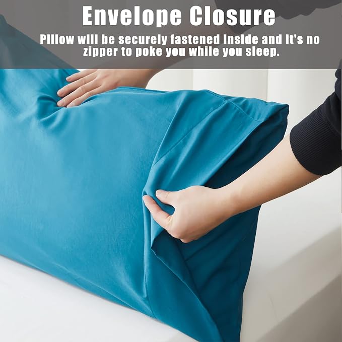 TELUS Blue Pillow Cases Queen Size 2 Pack, Bamboo Rayon Cooling Pillowcases - Image 6