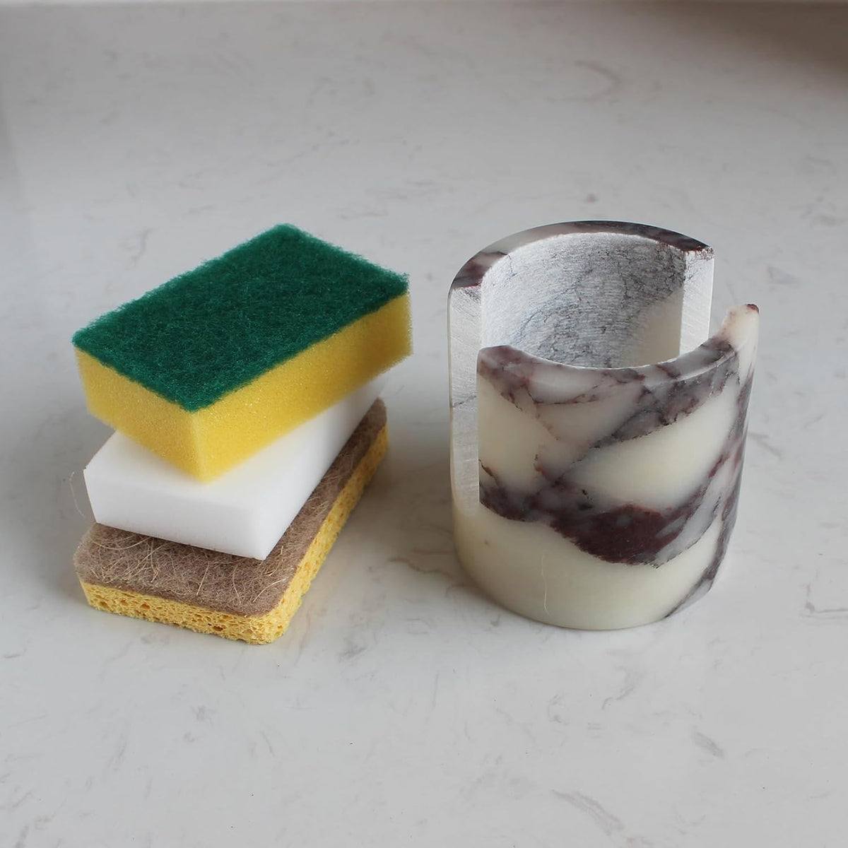 Natural Marble Travertine Sponge Holder for Kitchen Counter, Drying