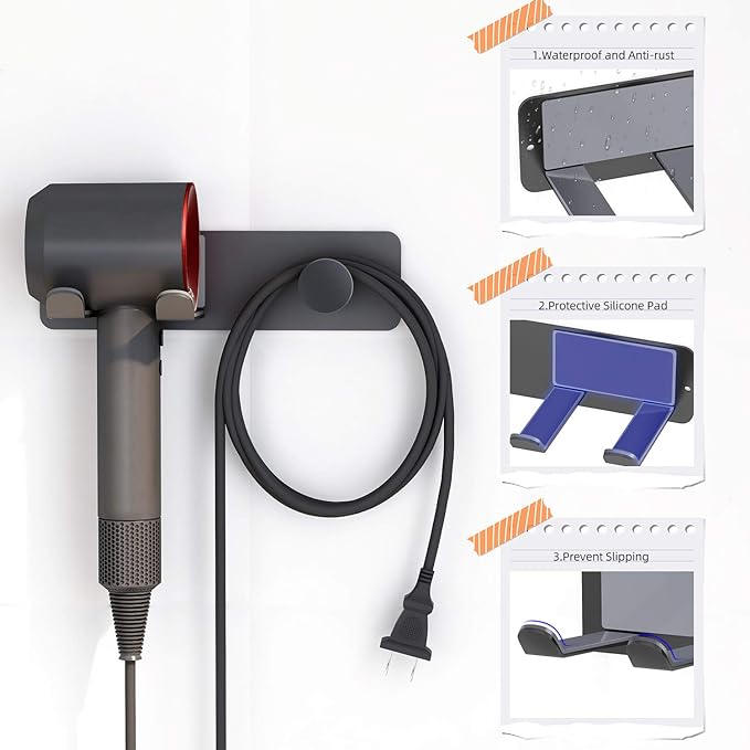 Hair Dryer Holder Wall Mounted, Stainless Steel Self Adhesive Blow Dryer Holder - Image 3