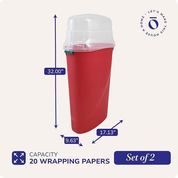 HOMZ 2-Pack Seasonal Holiday, Plastic Vertical Gift Wrap Storage Organizer - Image 4