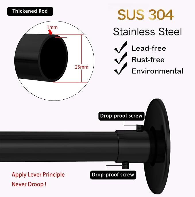 Corner Shower Curtain Rod Adjustable Stainless Steel L Shaped Rack Drill Free - Image 6