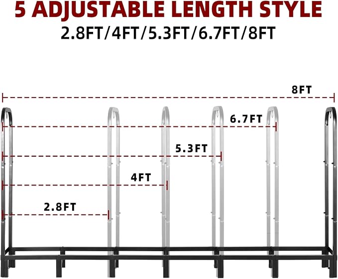 8FT Firewood Rack Holder, Heavy Duty Firewood Storage Log Rack - Image 4