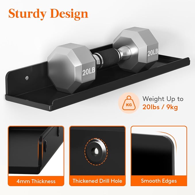 Lifewit Floating Shelves for Wall, 8 Pack Black Acrylic Shelf 15" Room Decor - Image 4