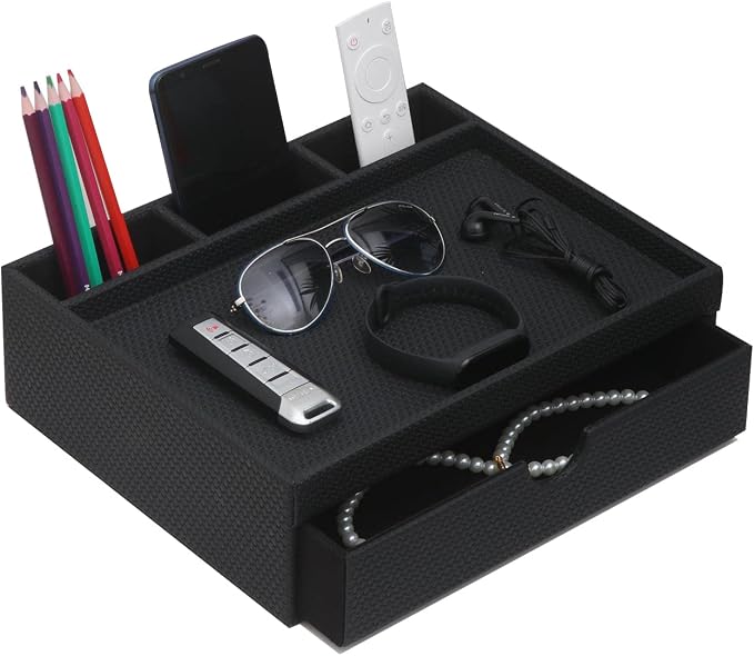 Leather Desk Organizer With Drawers, Home Cosmetics Organizer, Phone Remote - Image 2