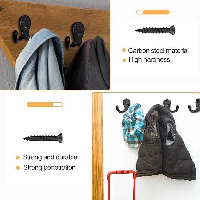 15 Pack Coat Hooks Wall Hooks for Hanging, Heavy Duty Double Prong Metal Hook - Image 5
