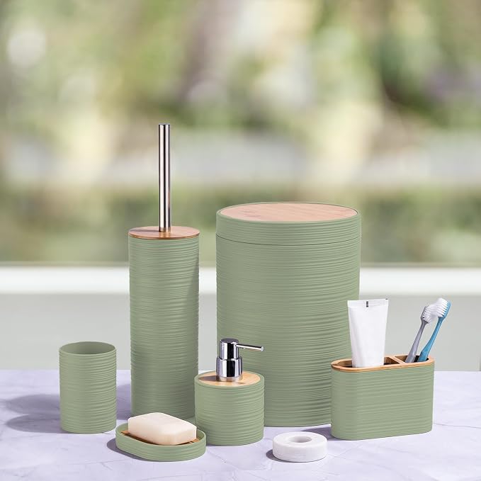 CERBIOR Bathroom Accessories Set 6 Piece Bamboo Bath Ensemble Includes Soap - Image 2