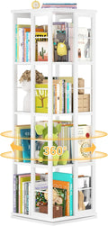Aheaplus Rotating Bookshelf, 4-Tier Corner Bookshelf, 360 Display Wood Spinning by Aheaplus