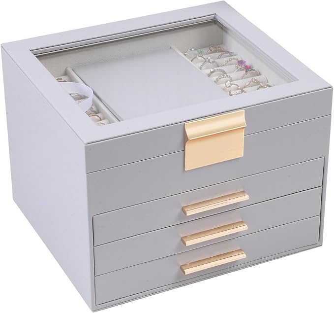 BOOVO Clear Lid Jewelry Box, 4 Layers Jewelry Organizer Large Jewelry Storage by BOOVO