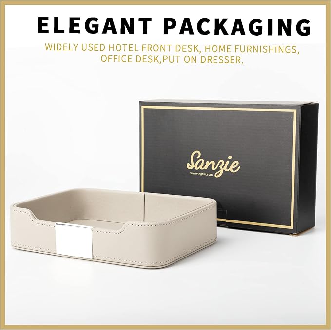 SANZIE Luxury Leather Tray Desktop Storage Catchall Organizer Decorative Tray - Image 5