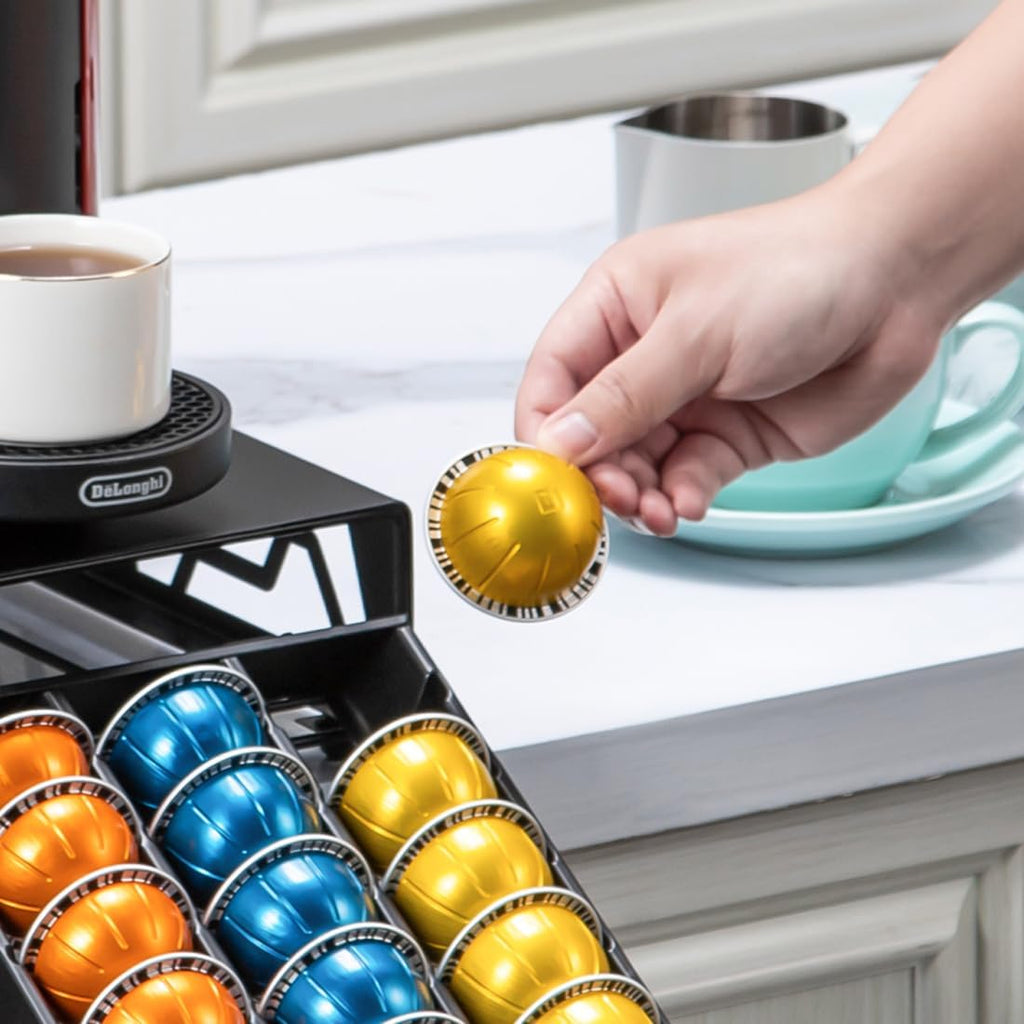 FlagShip Vertuo Pod Drawer Modern Black Metal Coffee Capsule Organizer