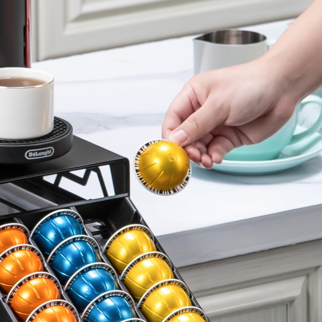 FlagShip Vertuo Pod Drawer Modern Black Metal Coffee Capsule Organizer