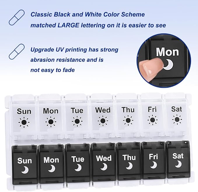 HRX Package Pill Organizer 2 Times a Day, Easy Fill & Open Weekly Medicine Box - Image 4