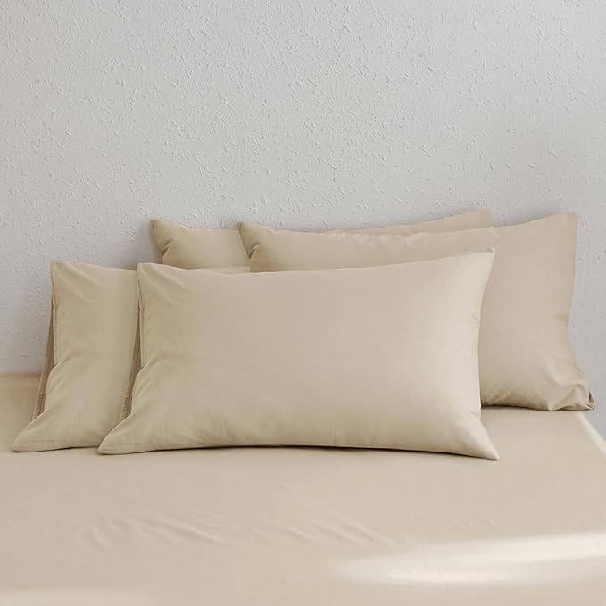 MooMee Bedding Pillowcases Pack of 4 100% Washed Cotton Linen Like Textured by MOOMEE