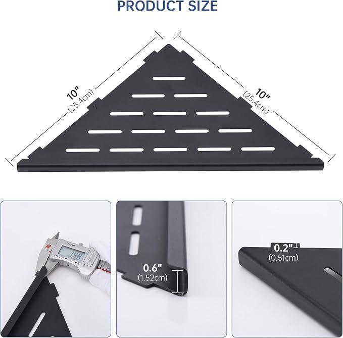 DAYONE Matte Black Corner Shower Shelf 2 Pack 10", Bathroom Corner Shower - Image 6