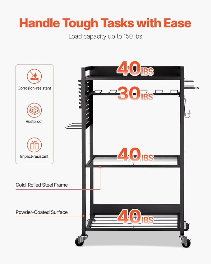 VEVOR 4-Tier Tool Organizer Cart, 150 lbs Load Capacity, Floor Stand Rolling - Image 5