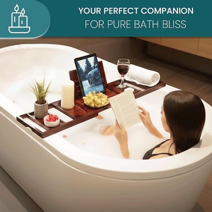 Bathtub Tray and Bath Pillow Set – Expandable Bamboo Bathtub Caddy - Image 6