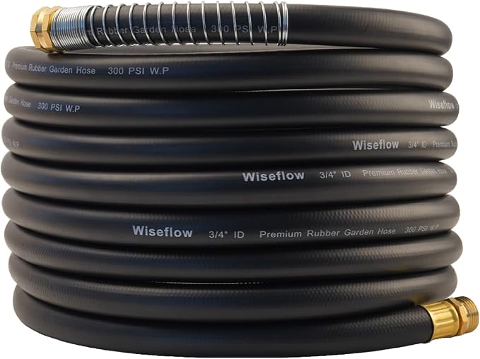 WiseFlow Garden Hose 25FT x 3/4", Heavy Duty Rubber Hose, Water Hose by Unknown
