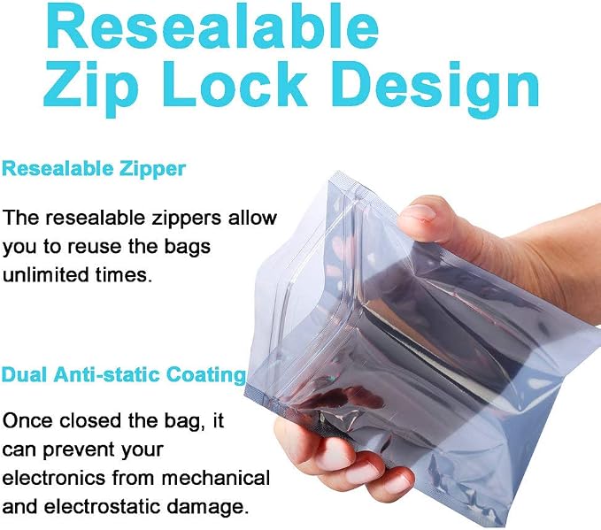 50Pcs Antistatic Resealable Bag 15X20cm/5.9X7.9inch, Premium Anti Static Bag - Image 3