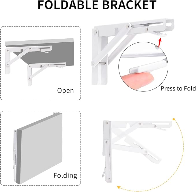 YUMORE Folding Shelf Brackets, 8 Inch Heavy Duty Collapsible Shelf Bracket - Image 4