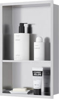 Stainless Steel Shower Niche 18" X 12", No Tile Needed Wall Niche Double Shelves by Qeke