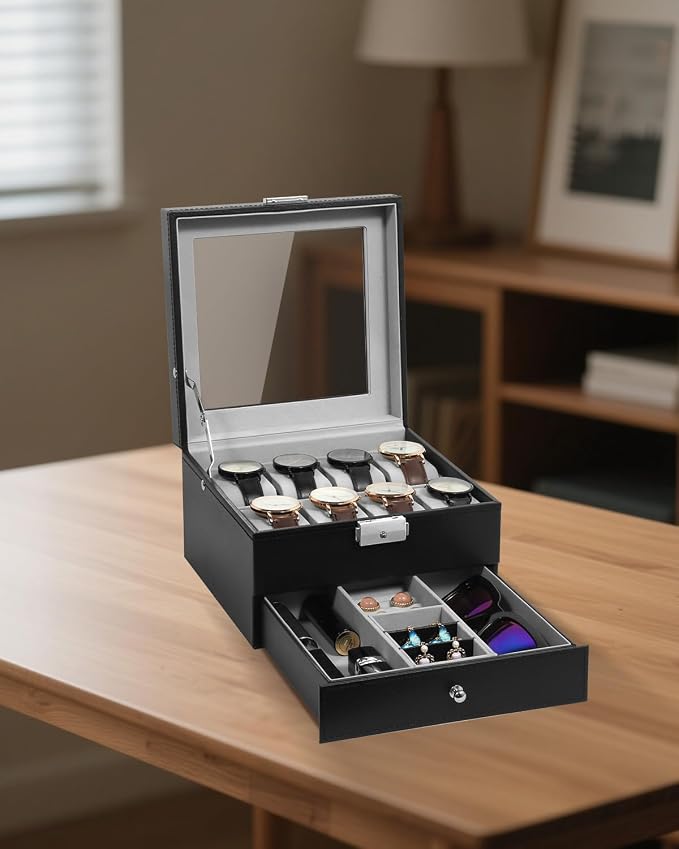 Uten 8-Slot Watch Box, 2-Layers PU Leather Watch Case - Image 8