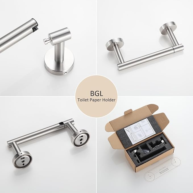 BGL Toilet Paper Holder Brushed Nickel Wall Mount, Brush Nickel Bathroom Toilet - Image 3