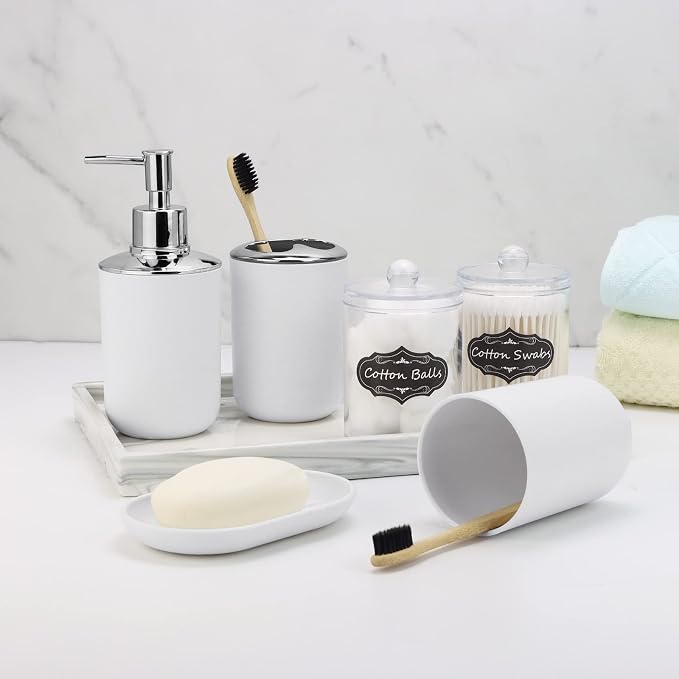 White Bathroom Set, 9 Piece Bathroom Accessories Set, Soap Dispenser, - Image 4