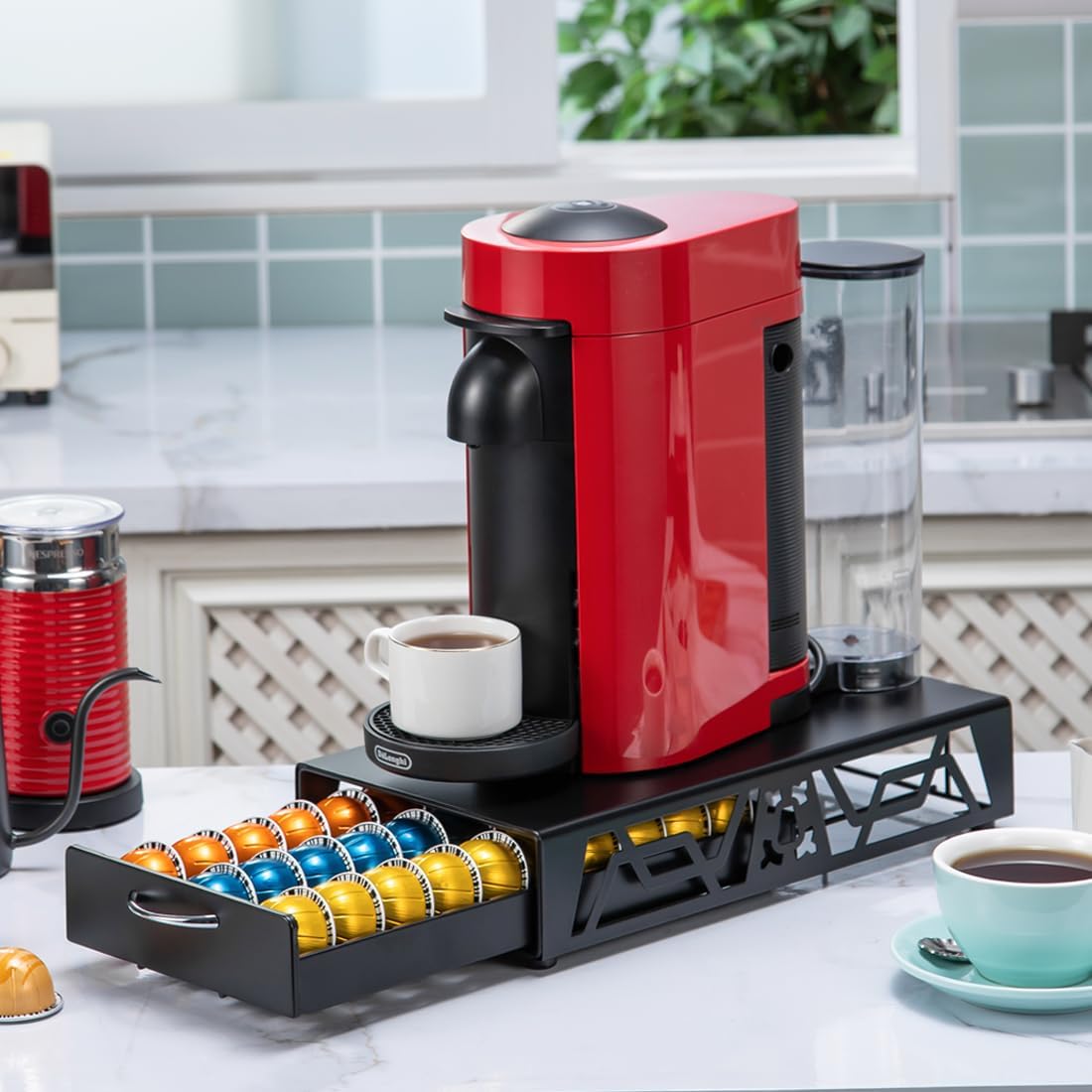 FlagShip Vertuo Pod Drawer Modern Black Metal Coffee Capsule Organizer