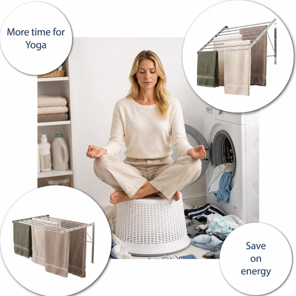 Wall Mounted Clothes Drying Rack, 22" Wide