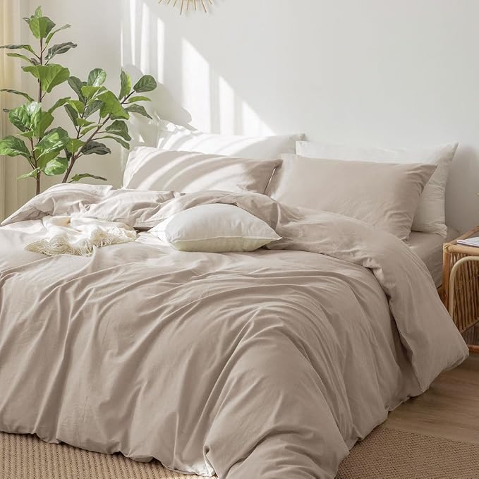 MooMee Bedding Pillowcases Pack of 2 100% Washed Cotton Linen Like Textured - Image 5