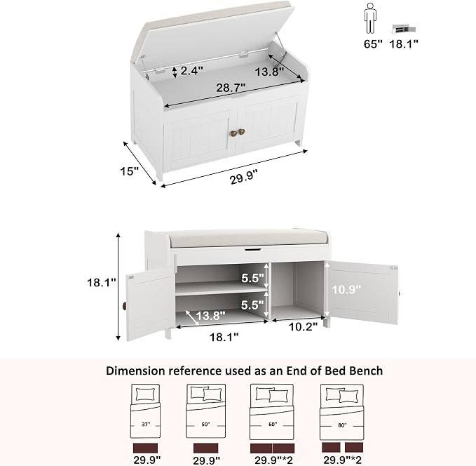 HOMEFORT 30" Shoe Bench with Lift Top Storage, Entryway Bench with Cushioned - Image 3