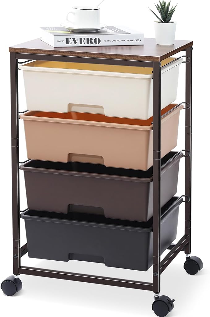 Utility Cart with 4 Drawers, Rolling Storage Cart with Drawers, Storage Rolling by SYKIARIOL