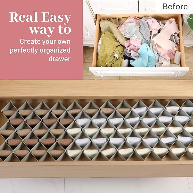 ROUFA Sock Drawer Organizer for Dresser, Honeycomb Underwear Dividers for Women - Image 5