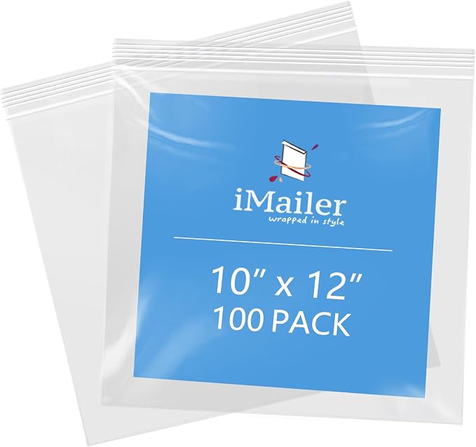 iMailer- 10" x 12" 100 Pack- 2 Mil Resealable Zip Bags- Clear Plastic Bags by iMailer