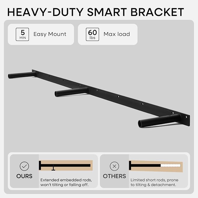 Homeforia Floating Black Shelf 60 inch, High End Solid Real Wood 60 inches Long - Image 5