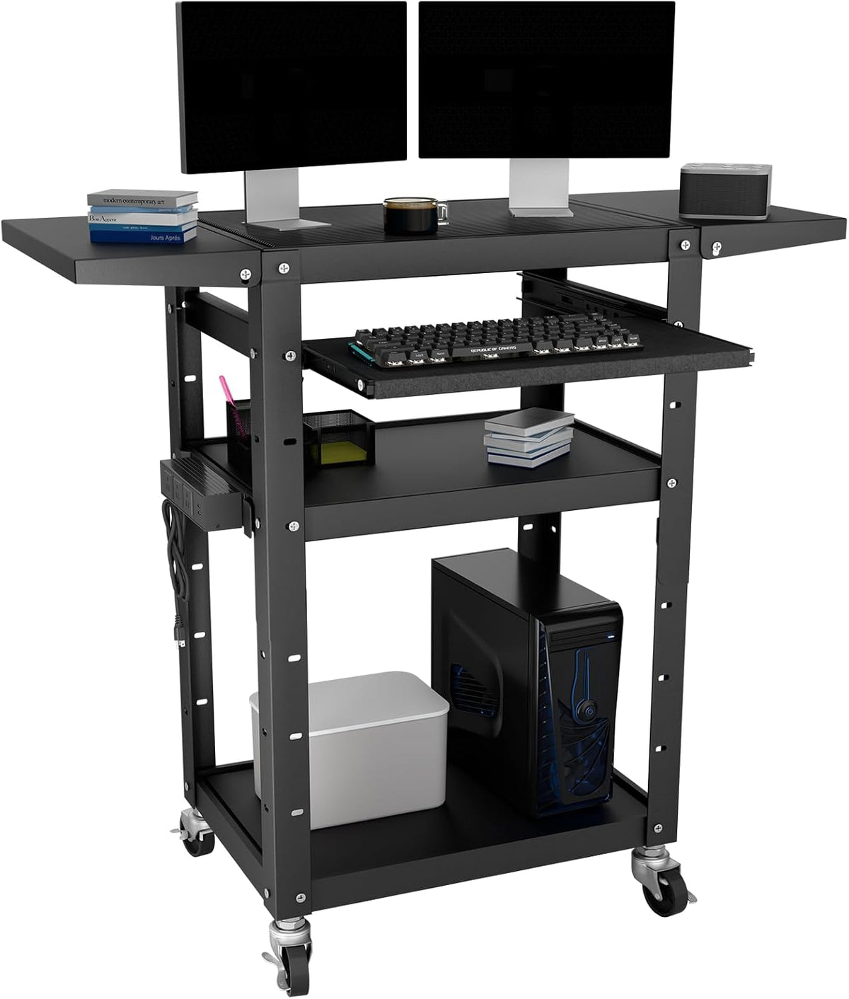 Mobile AV Cart with Pullout Keyboard Tray, Rolling Computer Cart