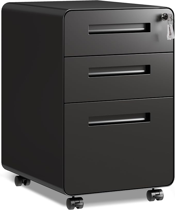 DEVAISE 3-Drawer File Cabinet, Thickened Metal Mobile Filing Cabinet by DEVAISE
