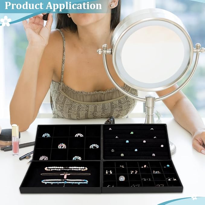 PH PandaHall Black Jewelry Tray 4 Pack Jewelry Organizer Tray Rectangle Display - Image 5