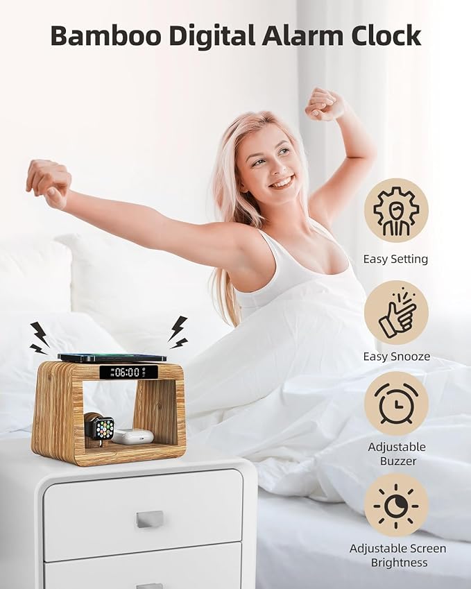 Bamboo Wireless Charging Station, Wireless Charger - Image 4