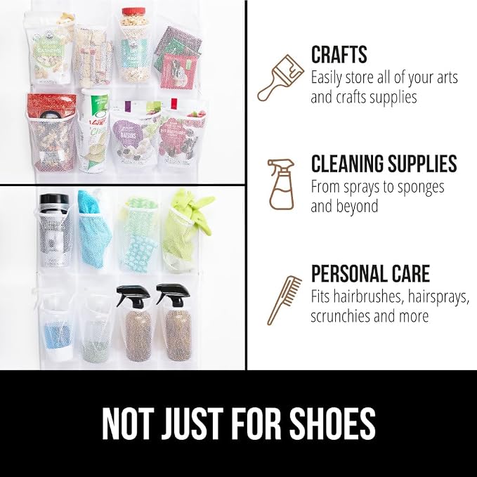 GORILLA GRIP Over the Door Shoe Organizer, 24 Large Breathable Mesh Pockets - Image 7