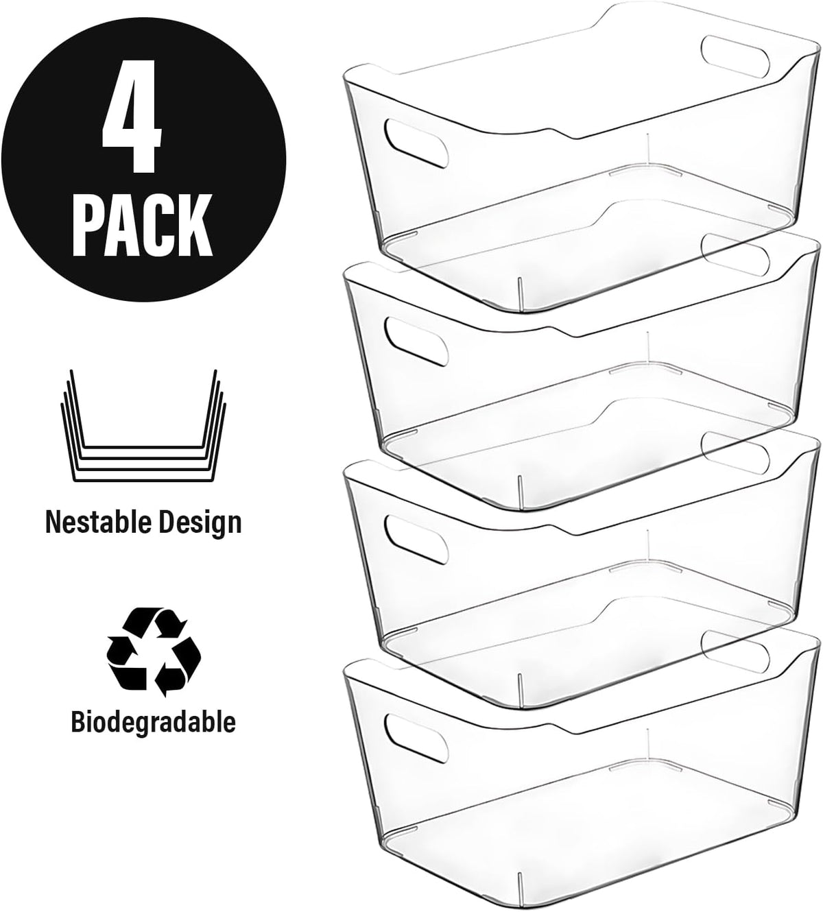 Clear Plastic Storage Bins for Kitchen Organization or Pantry