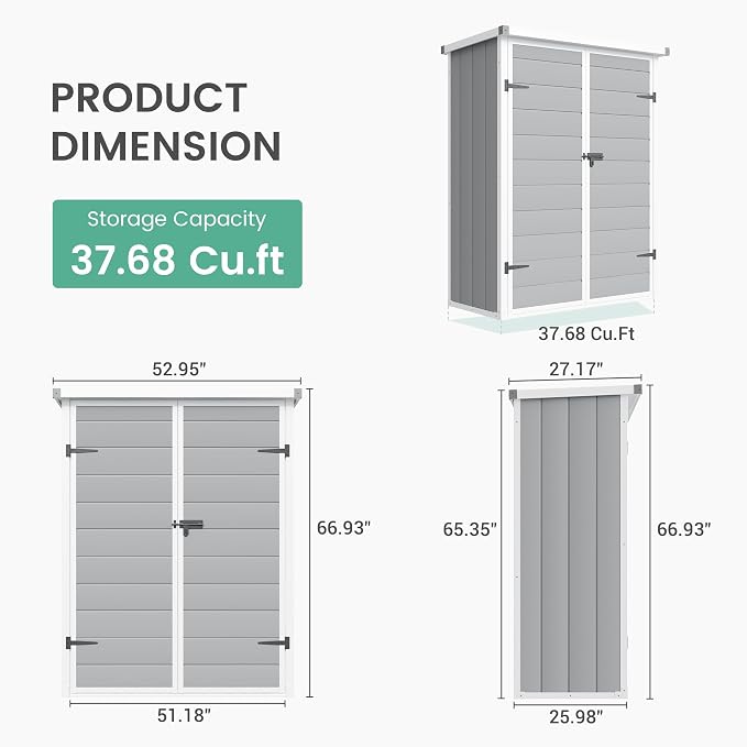 UDPATIO 38 Cu.ft Vertical Storage Shed, 4.3 ft x 5.6 ft Resin Outdoor Shed - Image 2