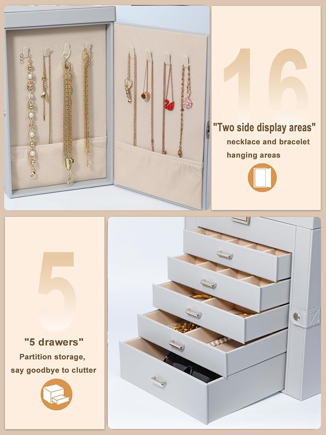 BOOVO Jewelry Box For women, 6 Layer Large Jewelry Organizer - Image 3