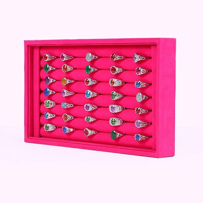 Tinsow Stackable 7 Slots Jewelry Rings Pink Earrings Tray Velvet Showcase by Tinsow