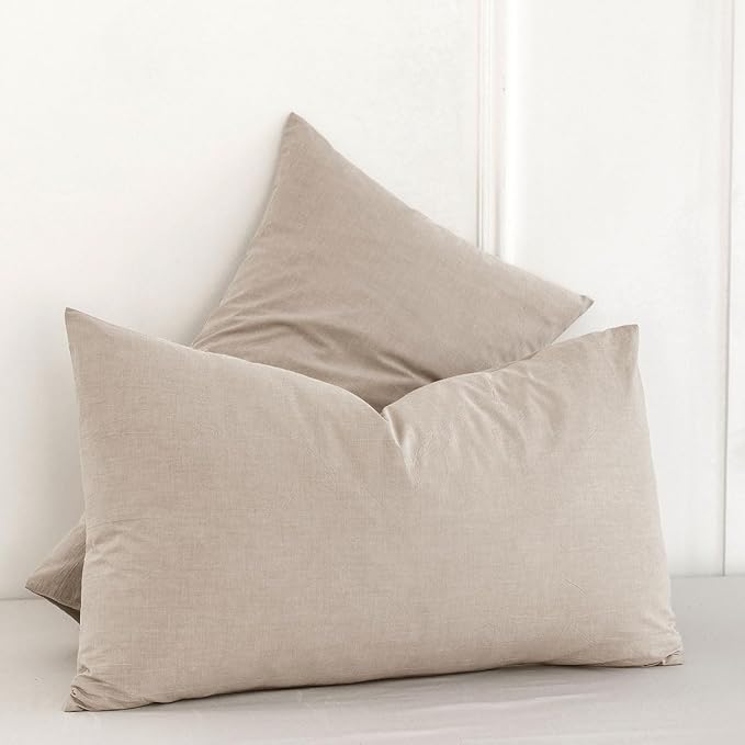 MooMee Bedding Pillowcases Pack of 2 100% Washed Cotton Linen Like Textured - Image 3