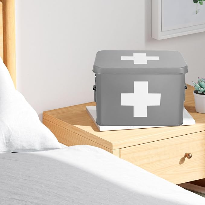 Flexzion Medicine Box, Home Pharmacy Box, Metal Medication Storage Box - Image 6