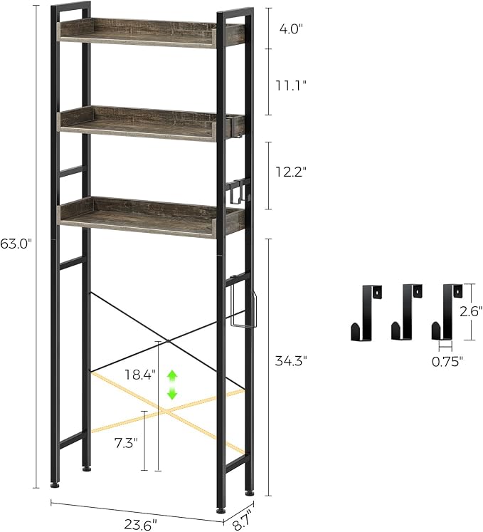 Rolanstar Over The Toilet Storage Rack, 3-Tier Bathroom Space Saver - Image 3
