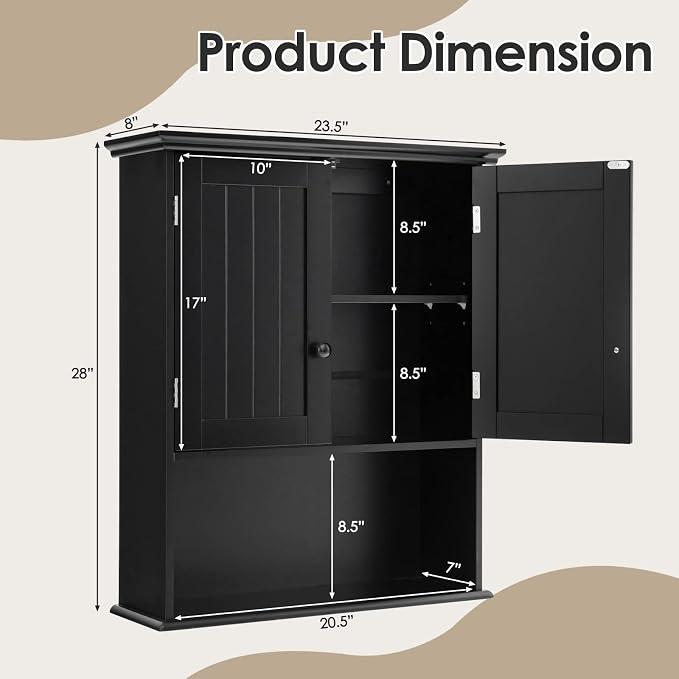 Tangkula Wall Mount Bathroom Cabinet Wooden Medicine Cabinet Storage Organizer - Image 3
