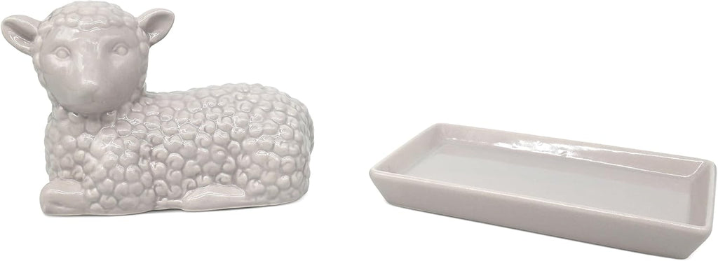 Lamb Butter Dish with Lid – Ceramic Farm Animal Butter Holder for