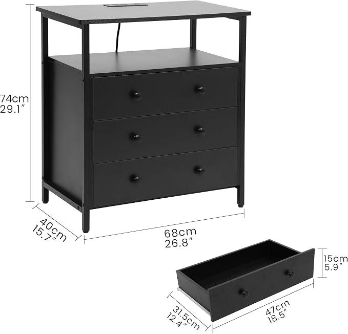 3 Wooden Drawers Nightstand, 27 Inch Wide Night Stand Set 2 - Image 3